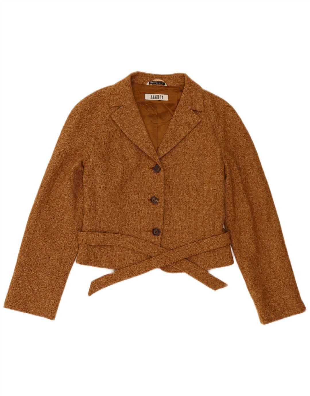 Marella Womens Crop 3 Button Blazer Jacke UK 10 Small Braune Wolle