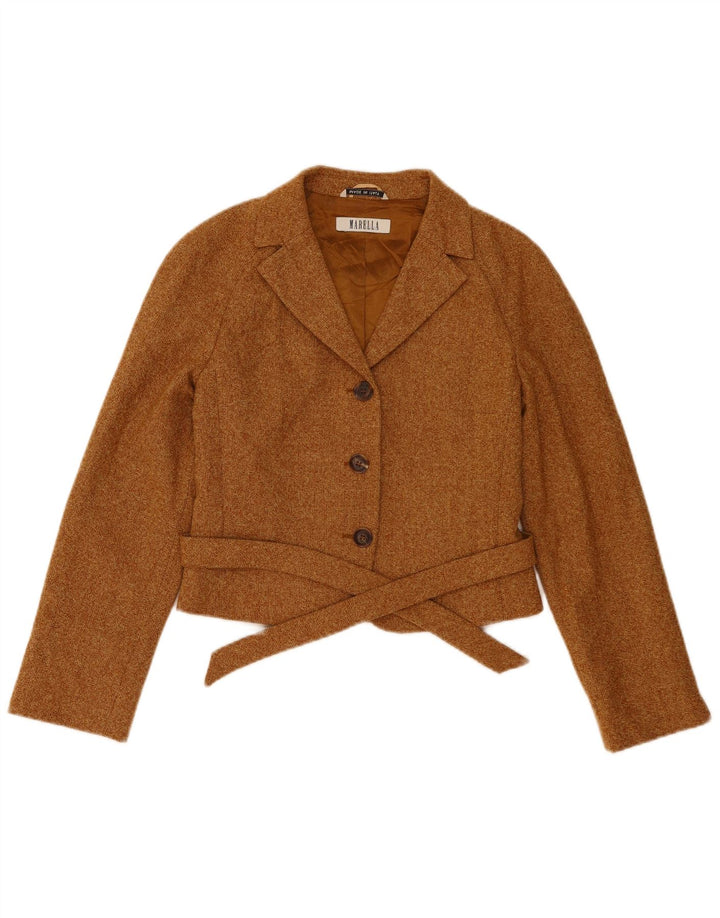 Marella Womens Crop 3 Button Blazer Jacke UK 10 Small Braune Wolle