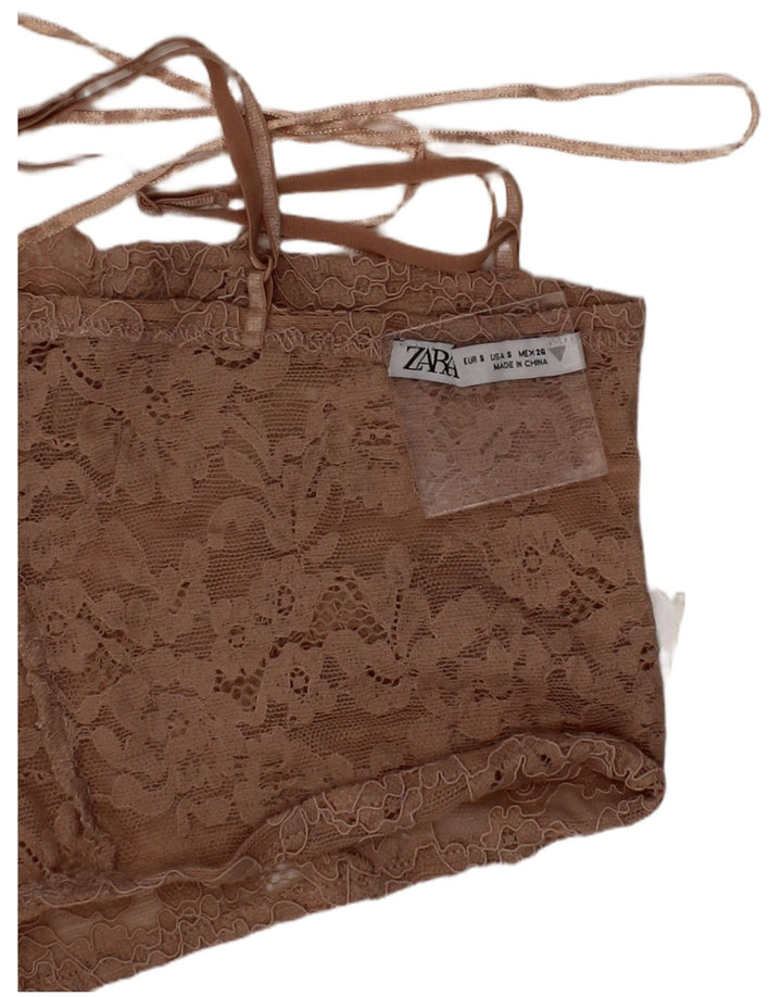 Zara Damen-Korsettoberteil aus Spitze, klein, beige, florales Polyester