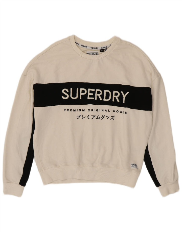 Superdry Grafik-Sweatshirtpullover für Damen, UK 14, Größe L, Weiß, Farbblock