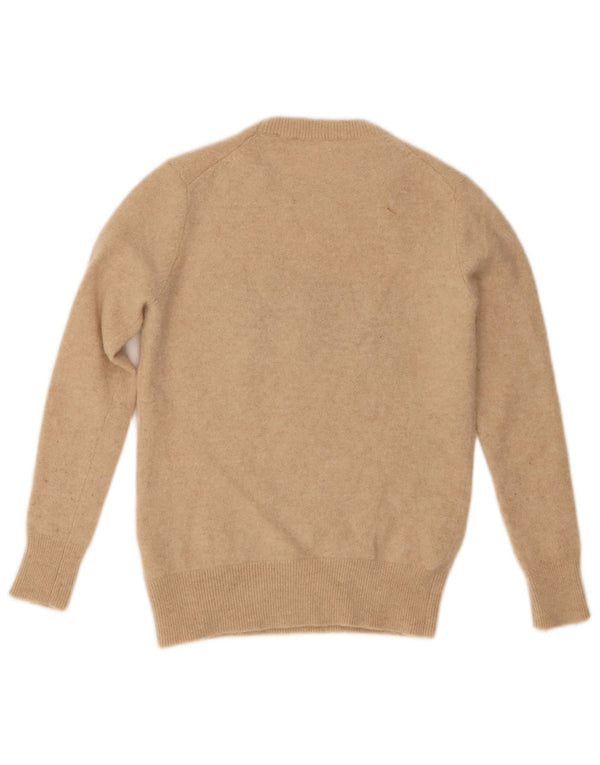 Guess Damen-Pullover mit grafischem Rundhalsausschnitt, UK 4, XS, Beige, Kaschmir