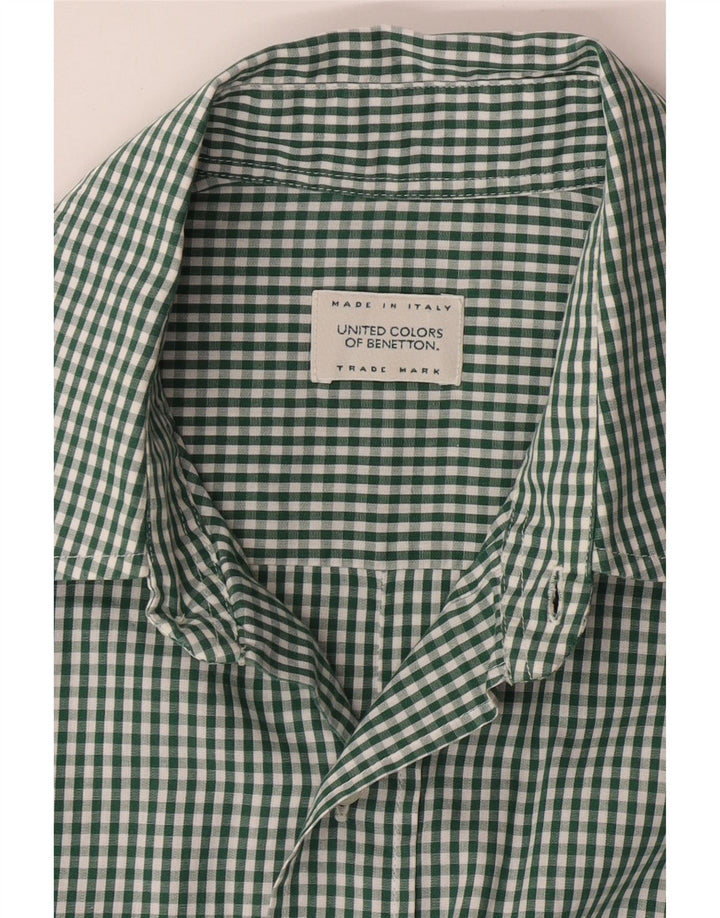 BENETTON Herren Kurzarmhemd Large Green Gingham
