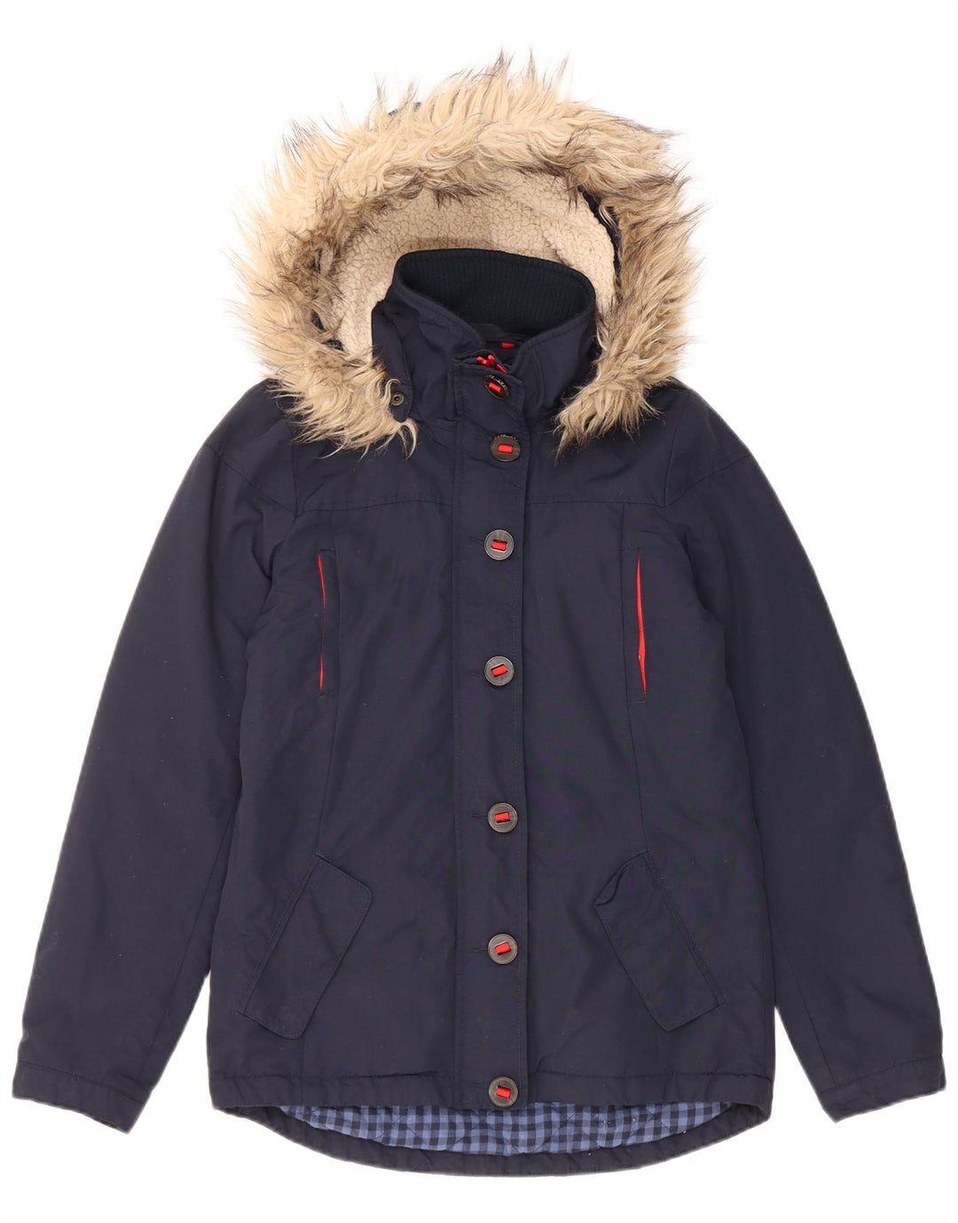Fat Face Wattierte Damenjacke mit Kapuze, Größe S, Marineblau, Nylon