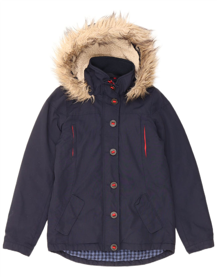 Fat Face Wattierte Damenjacke mit Kapuze, Größe S, Marineblau, Nylon