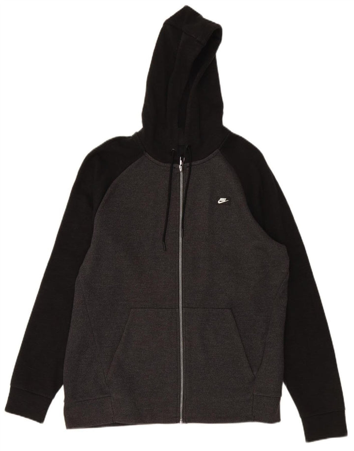 NIKE Mens Zip Hoodie Sweater Medium Grey Colourblock Cotton