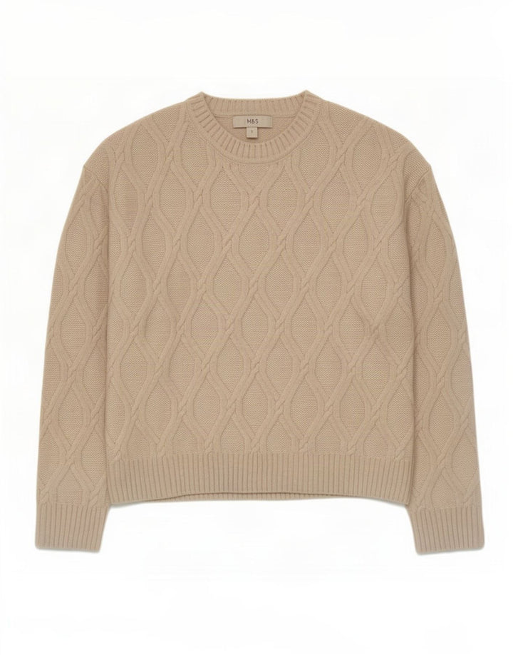 Marks & Spencer Herren-Pullover mit Rundhalsausschnitt, Größe S, beige, Polyester