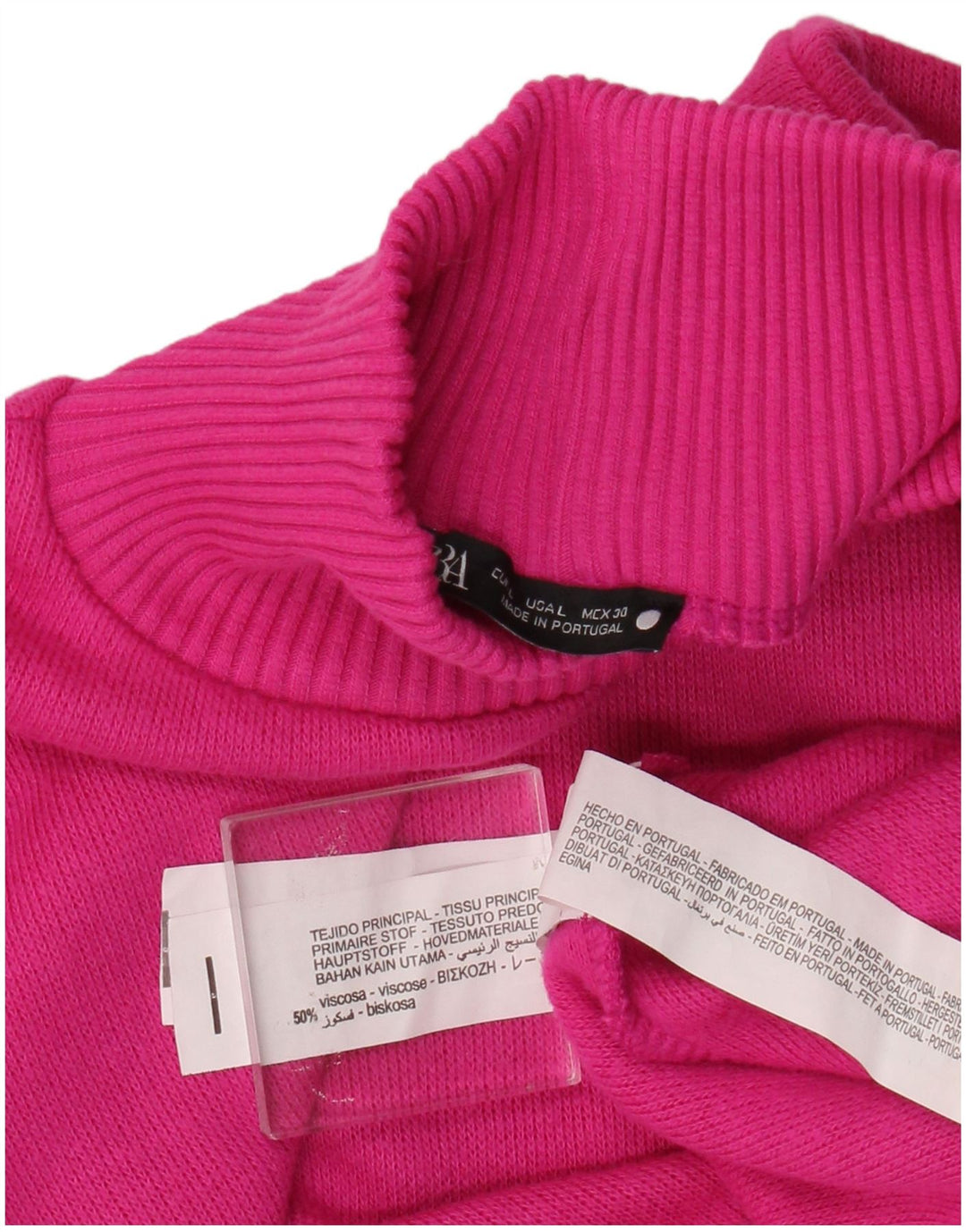 Zara Damen-Pullover, übergroß, kurz geschnitten, Rollkragenpullover, Gr. 16, Rosa