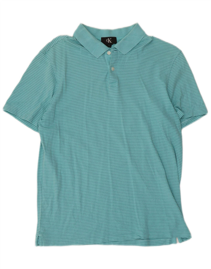 CALVIN KLEIN Herren Poloshirt mittelblau gestreift aus Baumwolle
