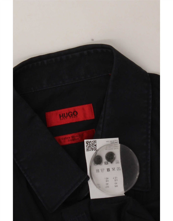 Hugo Boss Herren-Hemd mit extra schmaler Passform, Größe 40, mittelmarineblaue Baumwolle