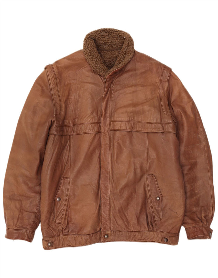 Vintage Herren Leder Sherpa Jacke UK 38 Mittelbraunes Leder