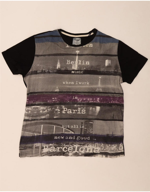 DESIGUAL Herren Grafik T-Shirt Top 2XL Grau Colourblock Baumwolle