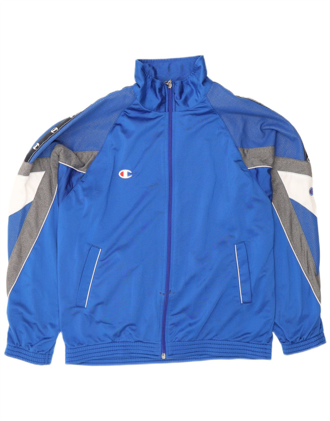 Champion Herren-Trainingsanzugoberteil mit Grafik, groß, blaues Farbblock-Polyester