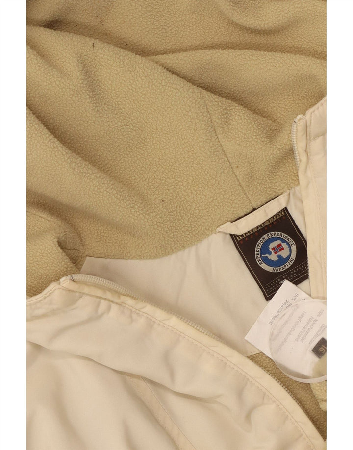 NAPAPIJRI Jungen-Anorakjacke mit grafischer Kapuze, 15–16 Jahre, beiges Nylon