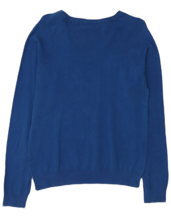 Zara Damen-Pullover mit V-Ausschnitt, Gr. 18, XL, blaue Baumwolle