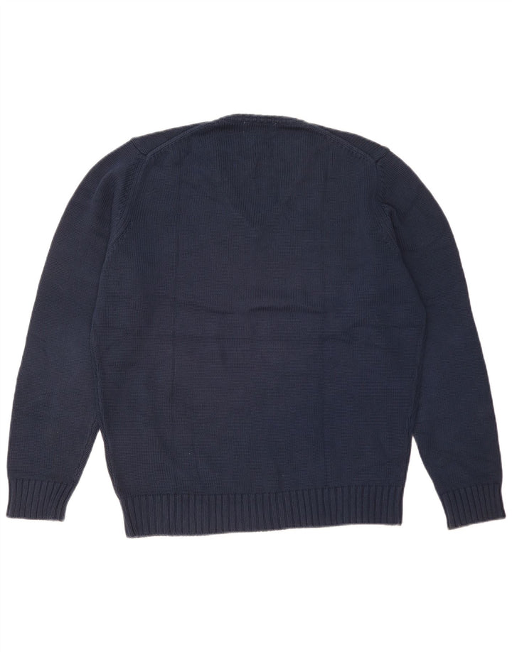 Zara Herren-Pullover mit V-Ausschnitt, groß, marineblaue Baumwolle