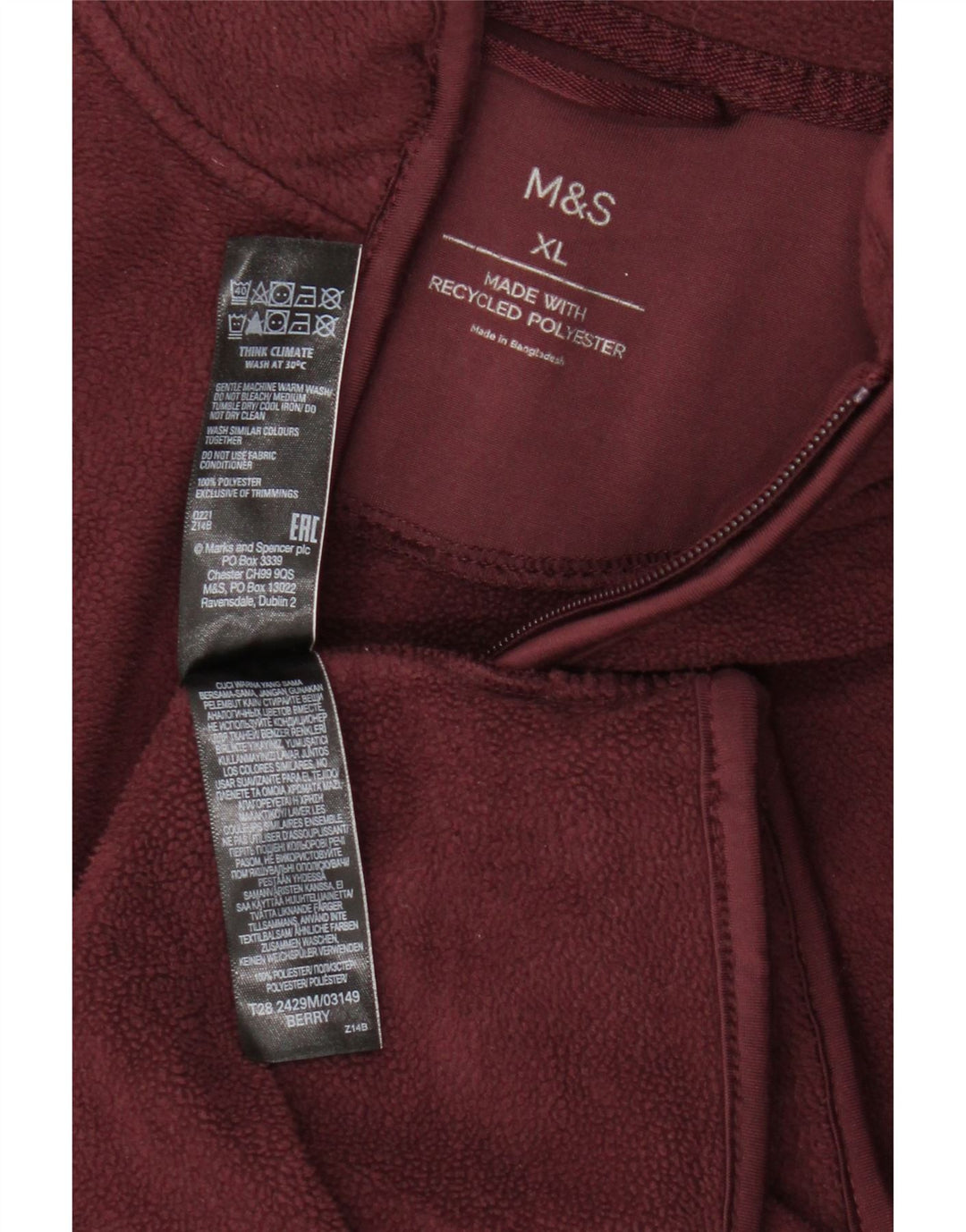 Marks & Spencer Herren Fleecejacke UK 42 XL Burgund Polyester