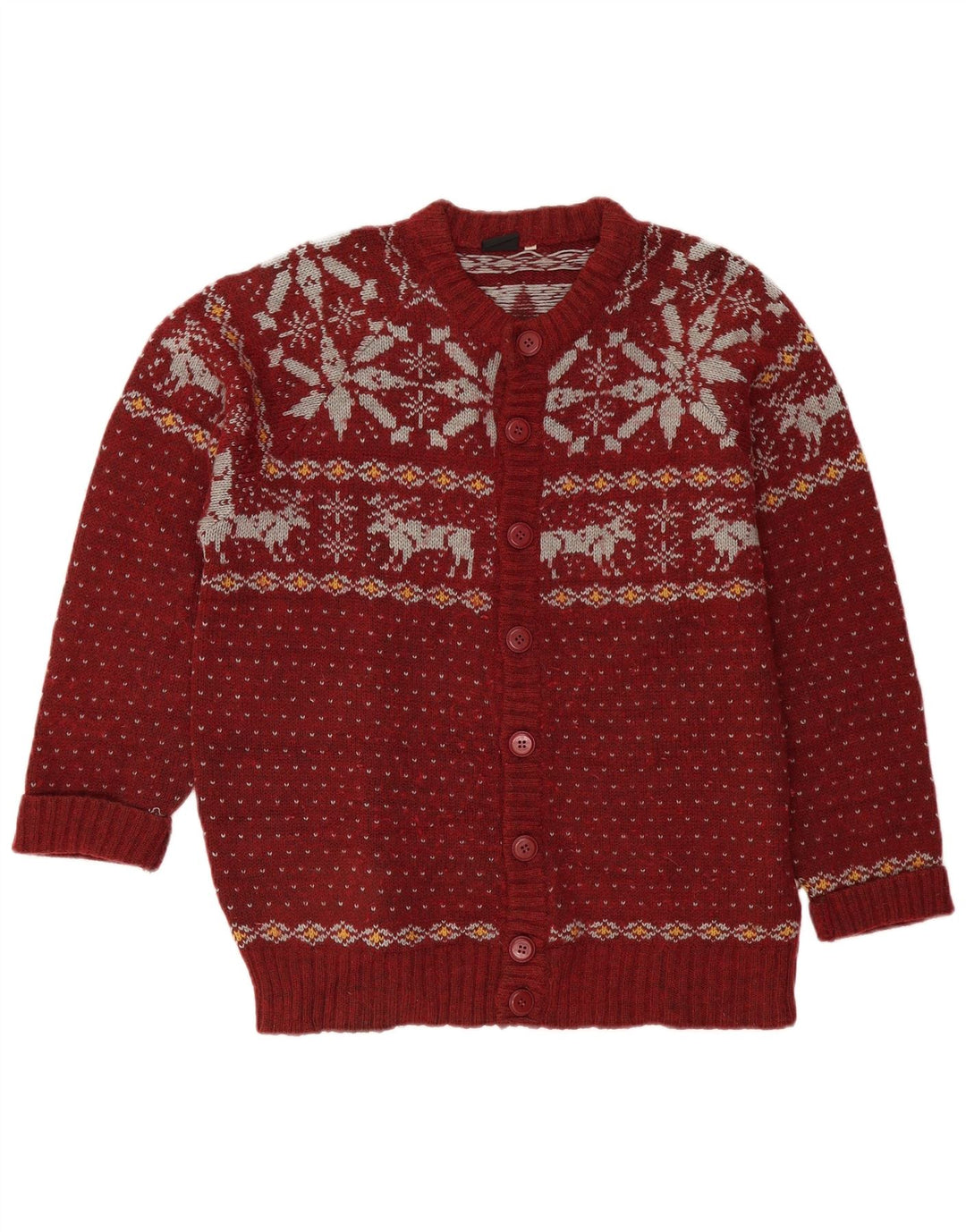 VINTAGE Herren Cardigan Pullover Große Burgunder Fair Isle Wolle