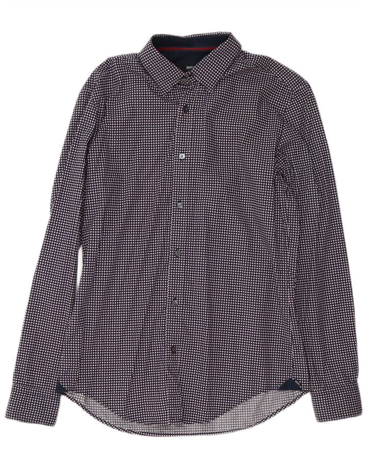 Hugo Boss Herren-Slim-Fit-Hemd aus mittelblauer, gepunkteter Baumwolle