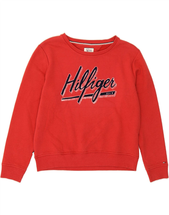 TOMMY HILFIGER Womens Graphic Sweatshirt Jumper UK 12 Medium Red Cotton Vintage Tommy Hilfiger and Second-Hand Tommy Hilfiger from Messina Hembry 