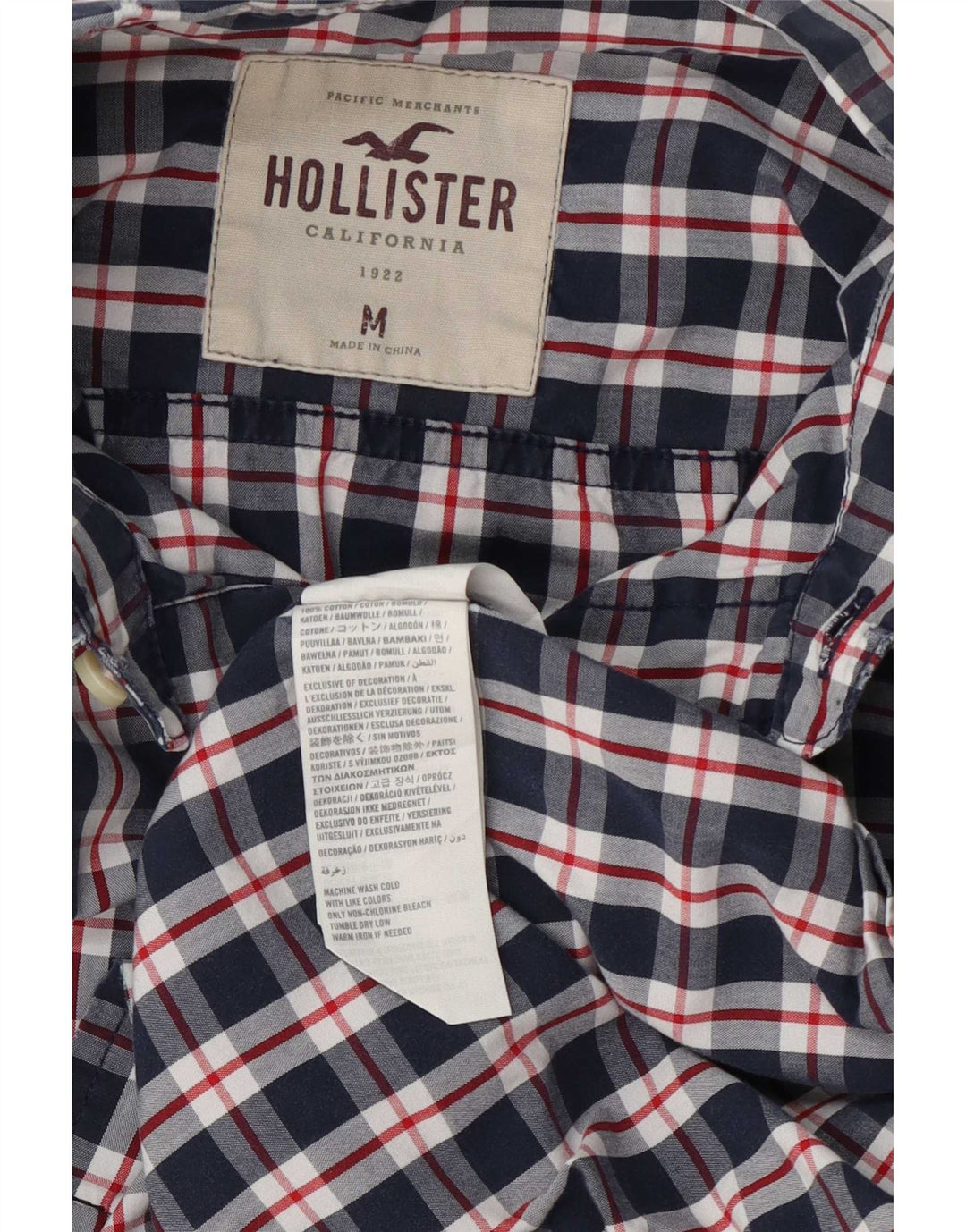 Hollister Herrenhemd aus Baumwolle, mittelgroß, marineblau, kariert