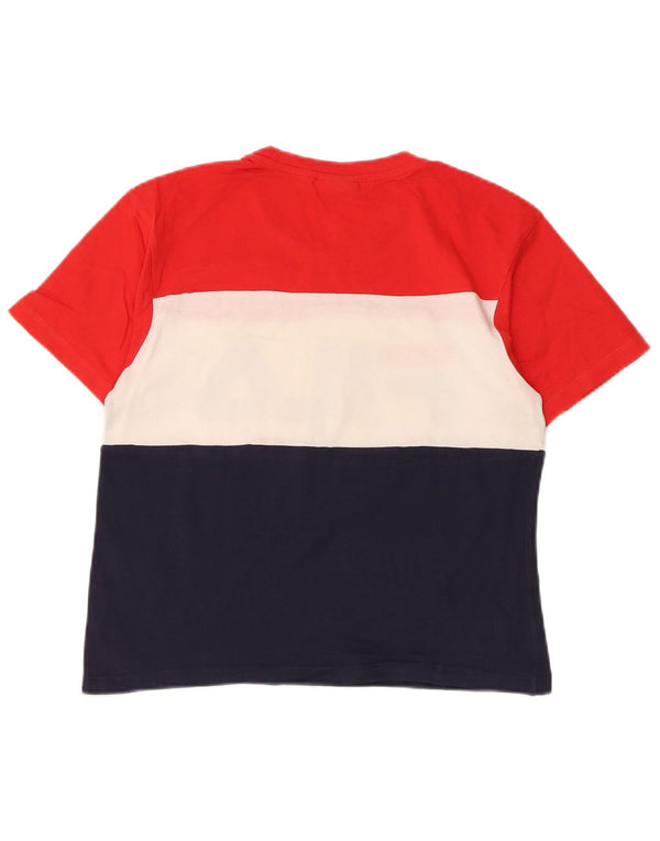 Fila Damen Grafik-T-Shirt-Oberteil UK 6 XS Rote Colourblock-Baumwolle