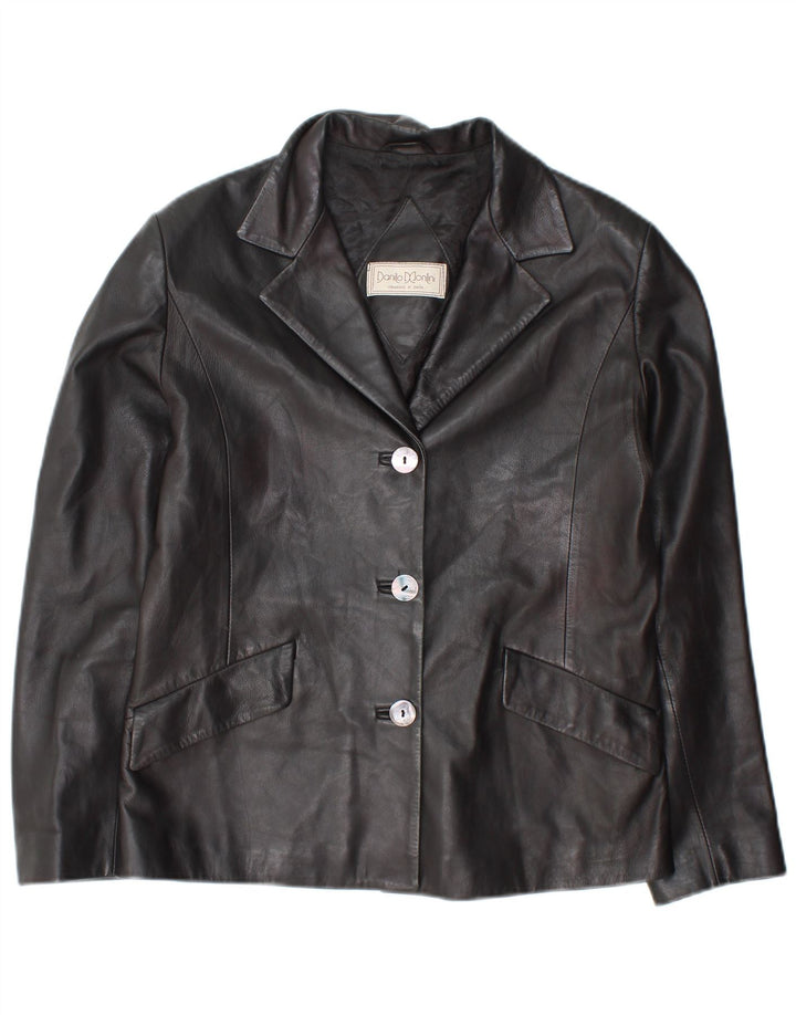 Vintage Damen 3 Knopf Leder Blazer Jacke IT 46 Großes schwarzes Leder