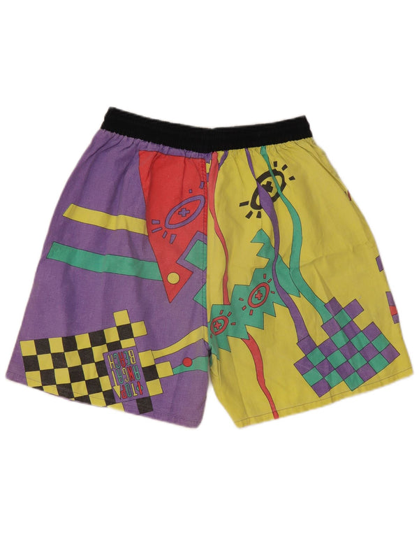 Vintage Damen Badeshorts mit Grafik, UK 14, Größe L, Lila, Farbblock