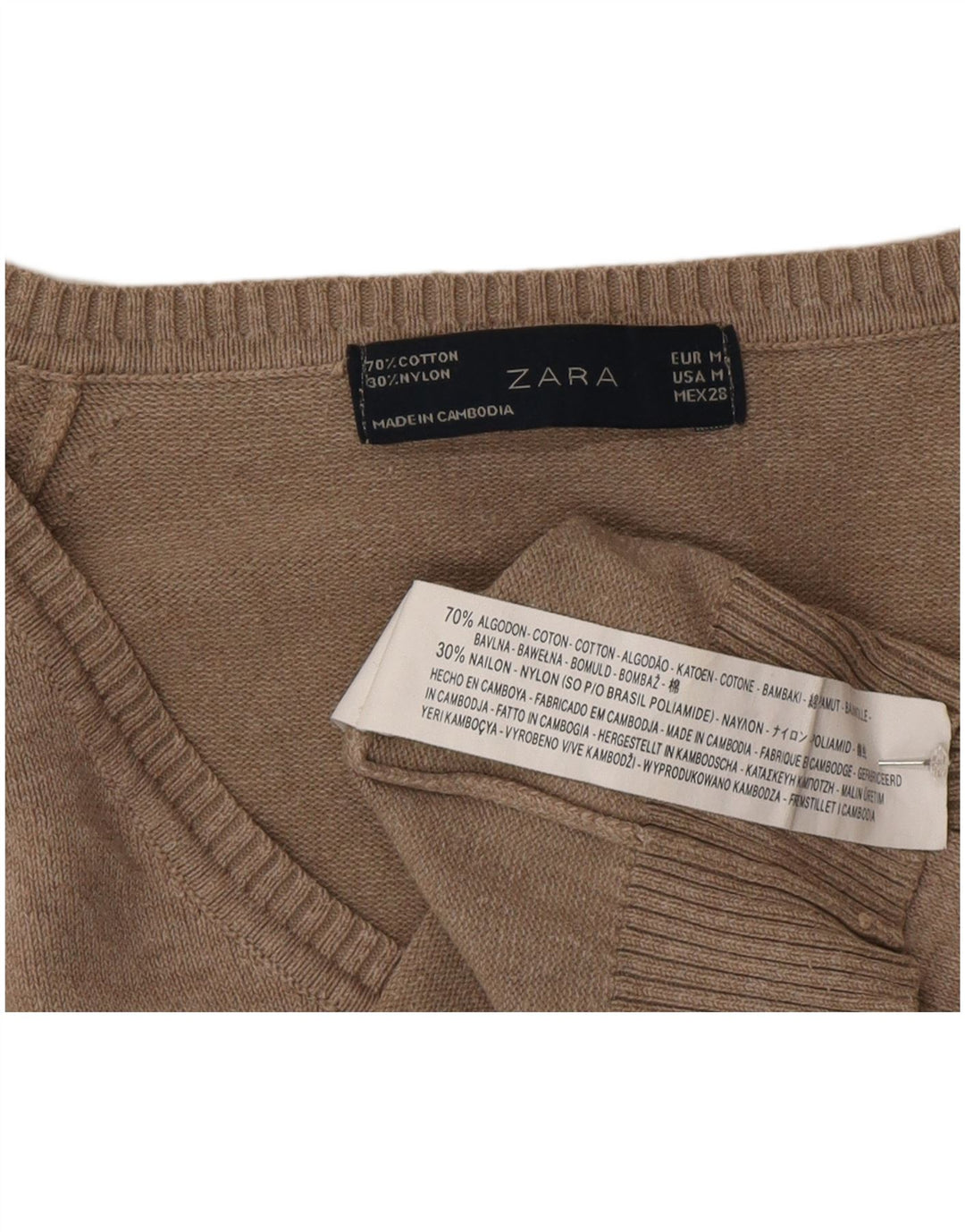 Zara Damen-Pullover mit V-Ausschnitt, UK 12, mittelgraue Baumwolle