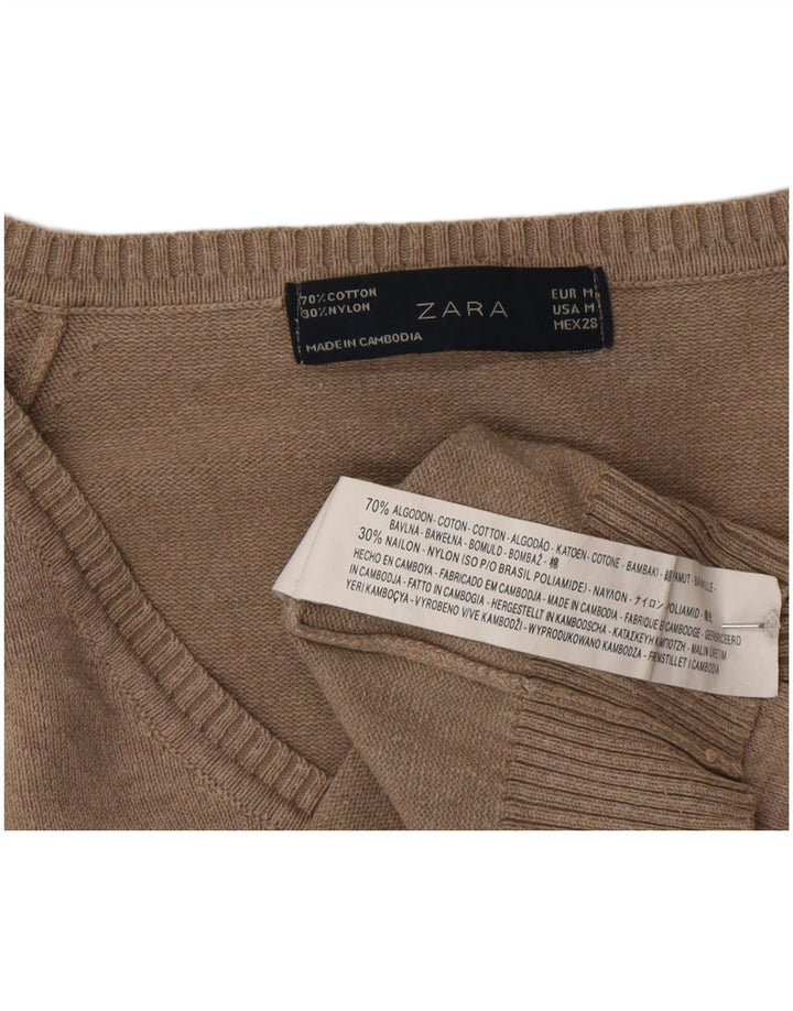 Zara Damen-Pullover mit V-Ausschnitt, UK 12, mittelgraue Baumwolle