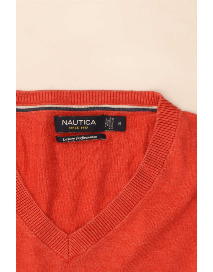 Nautica Herren-Pullover mit V-Ausschnitt aus mittelroter Baumwolle