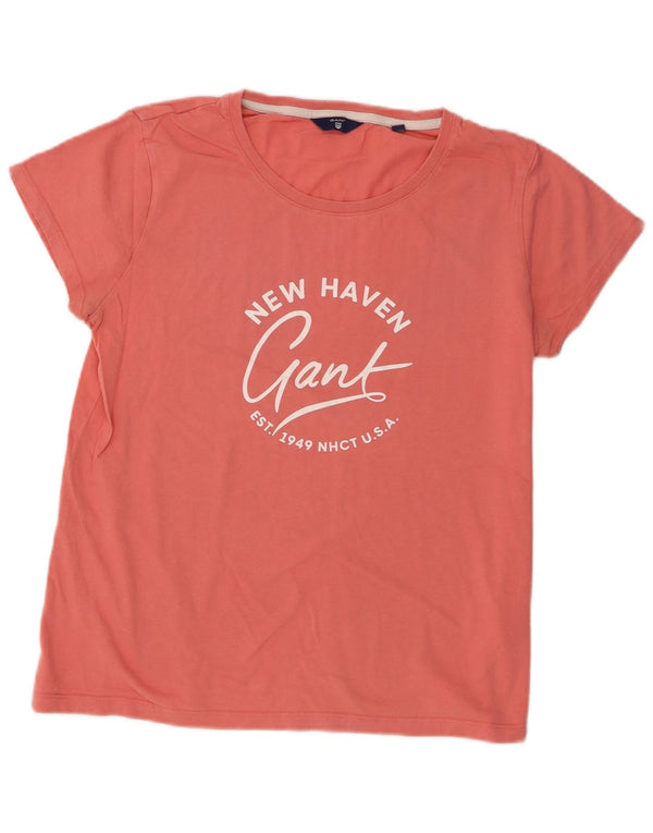 Gant Damen Grafik-T-Shirt-Oberteil UK 14 Large Rosa Baumwolle