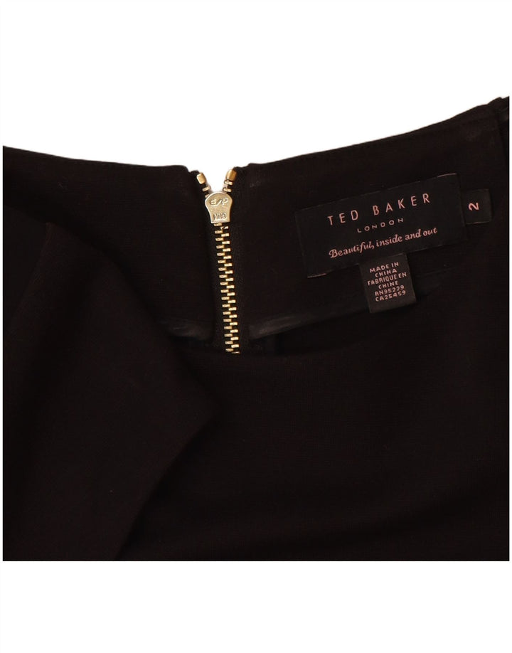 Ted Baker Damen-Etuikleid, Größe 2, S, schwarze Farbblock-Viskose