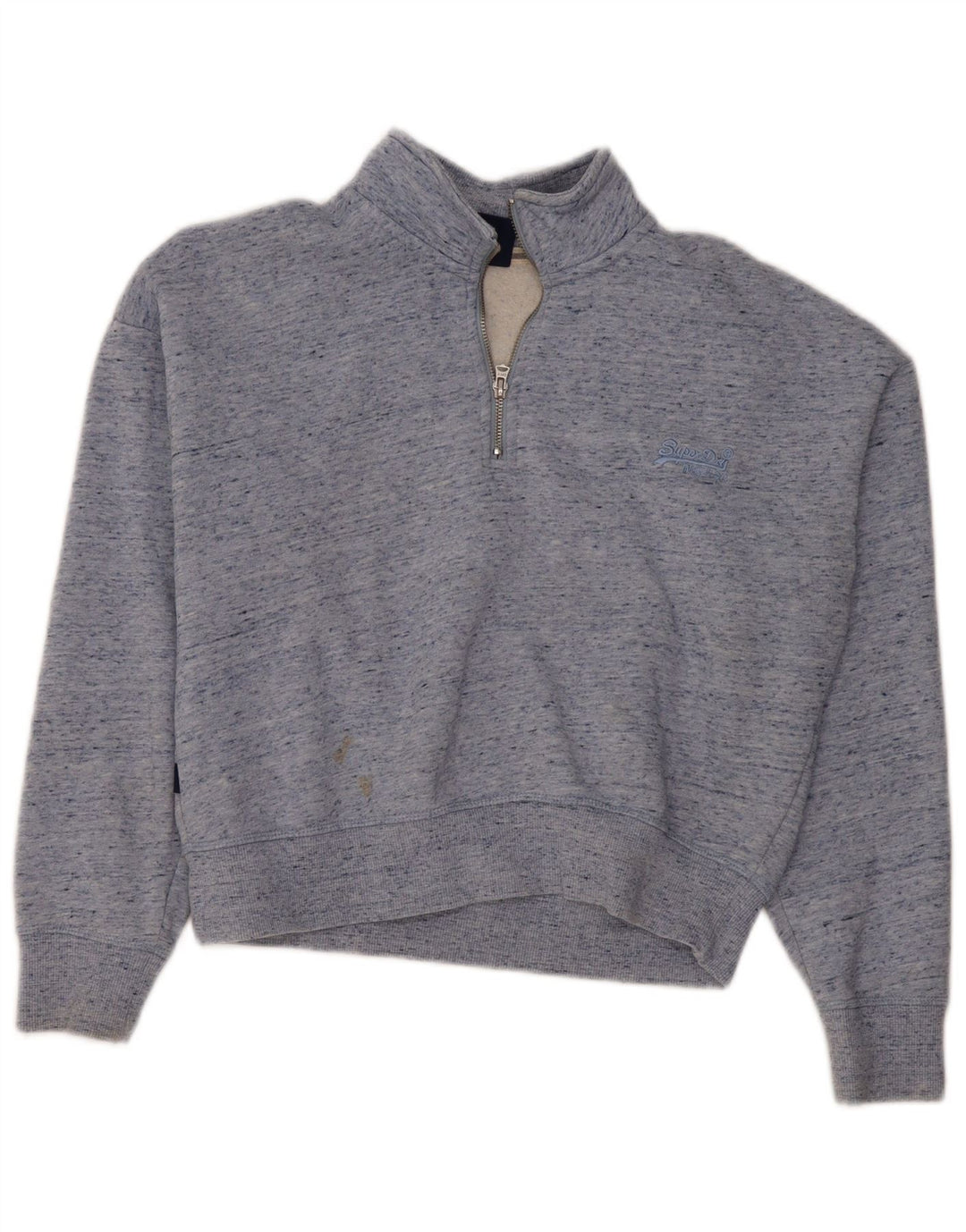 SUPERDRY Damen-Sweatshirtpullover mit Reißverschluss am Hals, UK 12, mittelblau meliert