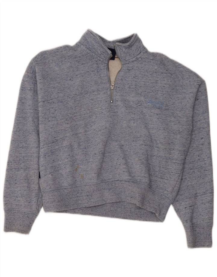 SUPERDRY Damen-Sweatshirtpullover mit Reißverschluss am Hals, UK 12, mittelblau meliert