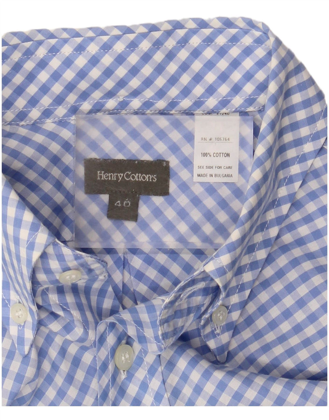 HENRY COTTONS Herrenhemd Größe 40 mittelblaue Gingham-Baumwolle