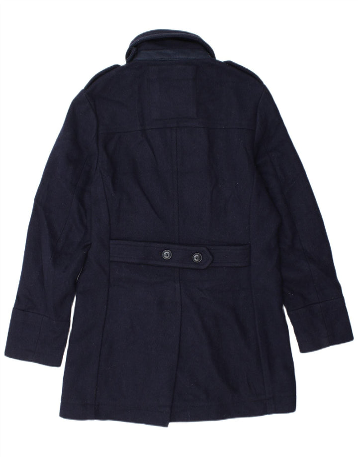 Superdry Herren Military Pea Coat UK 42 XL Marineblaue Chevron-Wolle