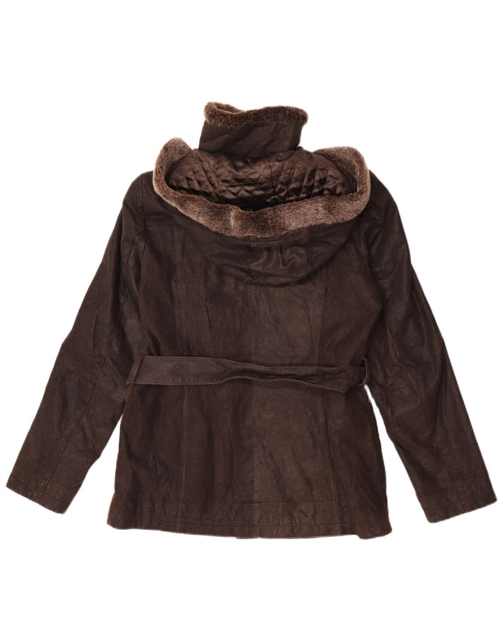 Bata and More Damen-Lederjacke mit Kapuze, IT 46, großes braunes Leder