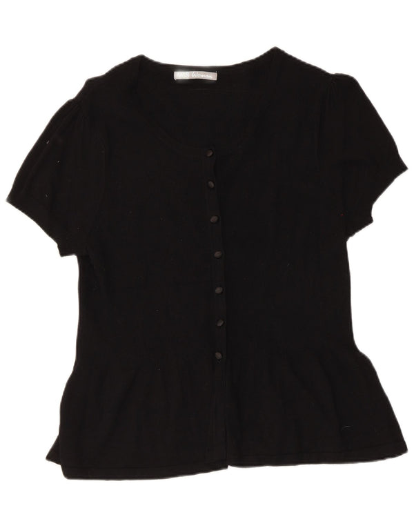 Marks & Spencer Damen Kurzarm-Hemdbluse UK 18 Large Schwarze Viskose