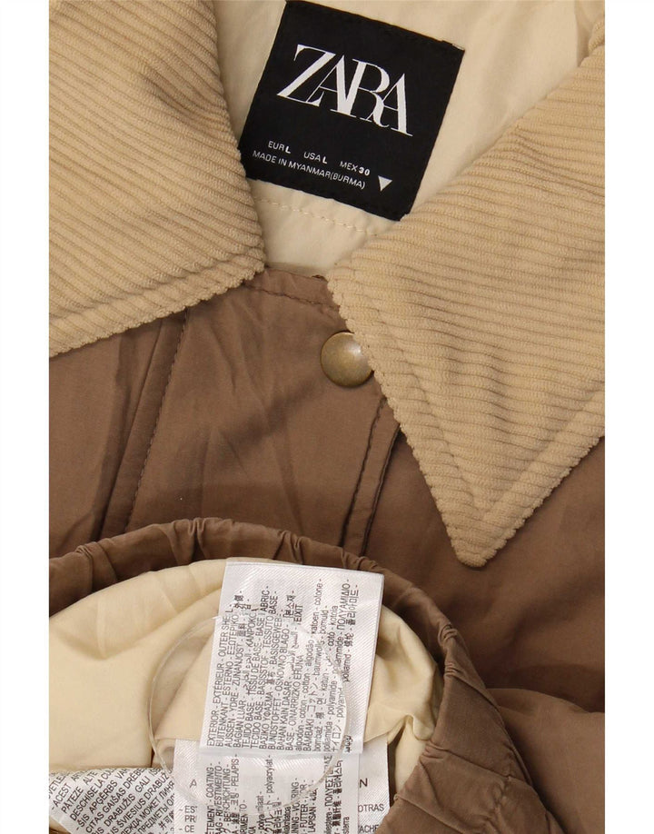 Zara Damen Crop Bomberjacke UK 16 Große braune Baumwolle
