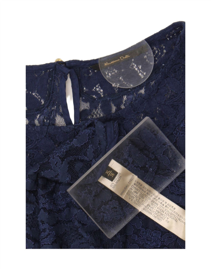 MASSIMO DUTTI Womens See Through Lace Blouse Top UK 18 XL Navy Blue