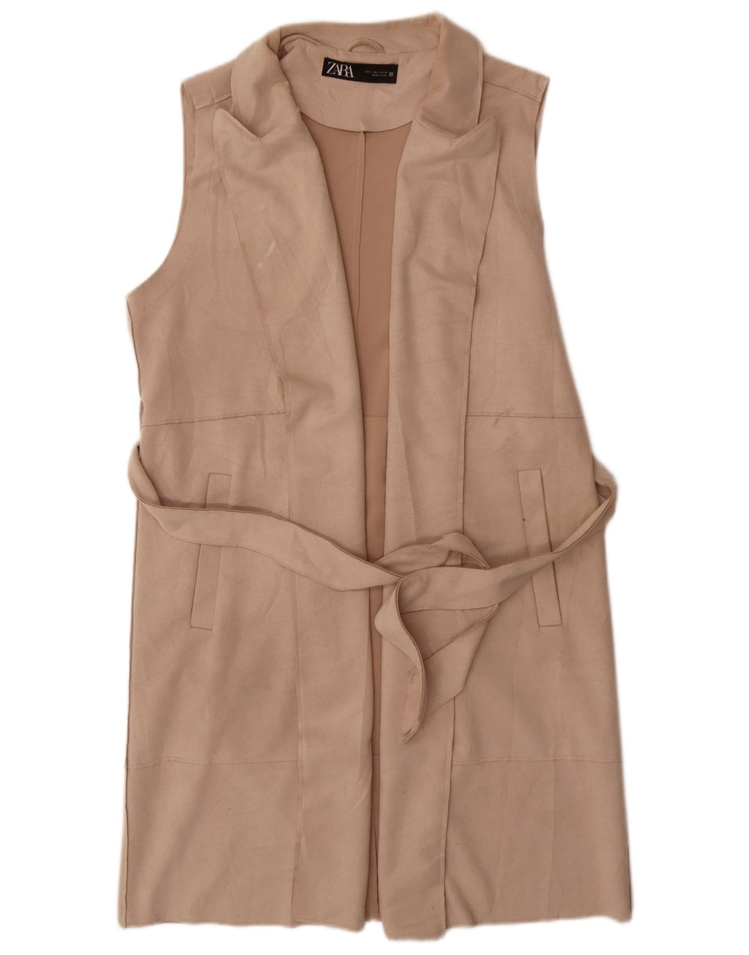 Zara Damen Longline Gilet UK 16 Large Beige Polyester