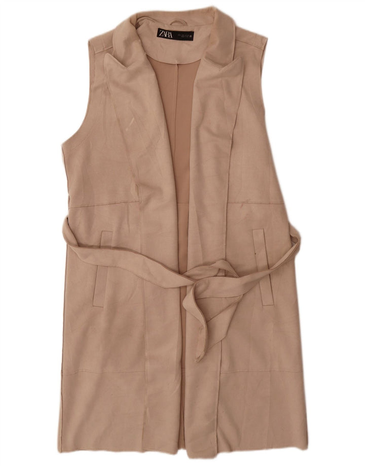 Zara Damen Longline Gilet UK 16 Large Beige Polyester