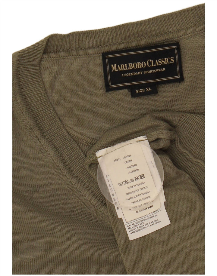 Marlboro Classics Herren-Pullover mit V-Ausschnitt, XL, Khaki, Baumwolle