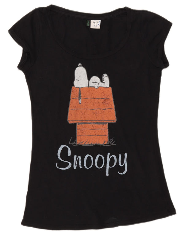 BENETTON Womens Peanuts Graphic T-Shirt Top UK 6 XS Schwarz Baumwolle