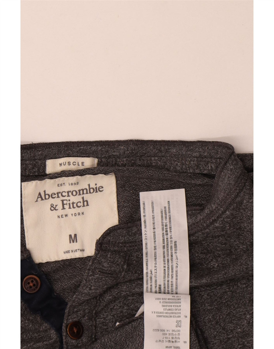 Abercrombie & Fitch Herren-Muskeloberteil mit langen Ärmeln, mittelgrau meliert