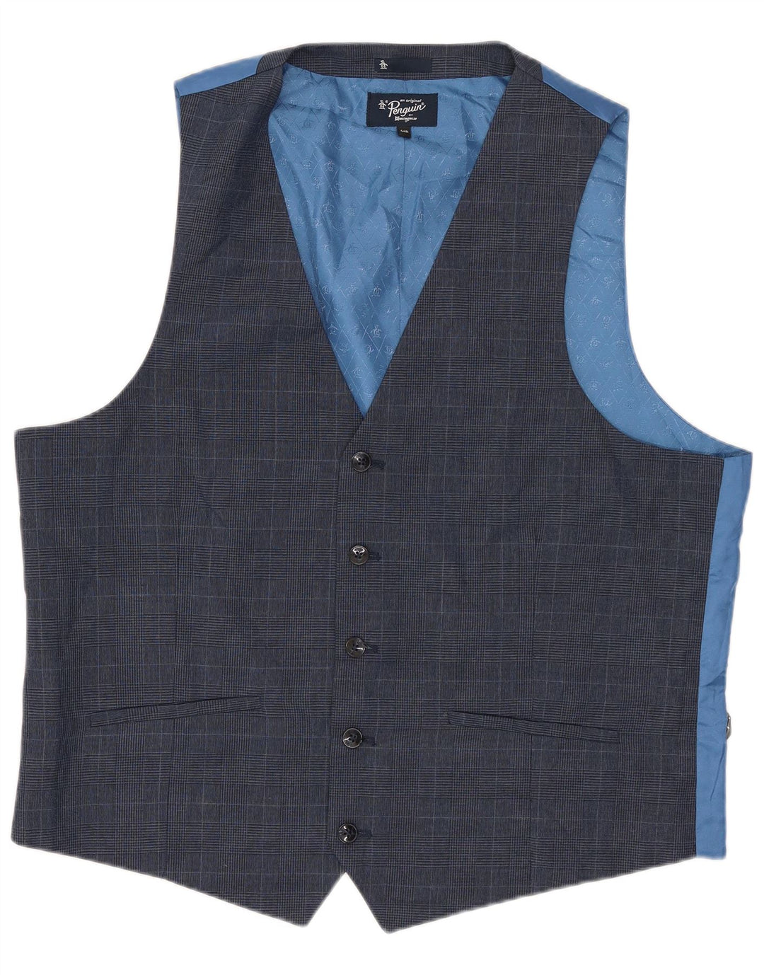 Penguin Herrenweste UK 44 2XL Blaues Hahnentrittmuster aus Polyester