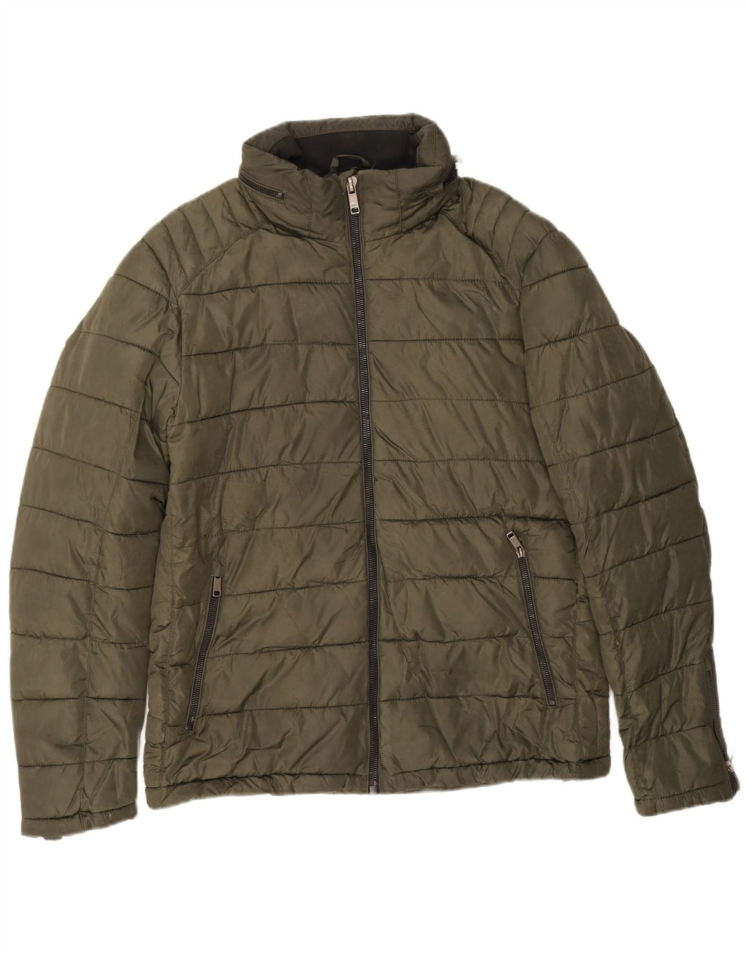 Zara Herren-Jacke mit Kapuze, gepolstert, Größe 40, Khaki, Nylon