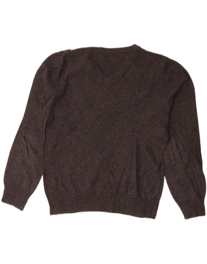 ZARA Herren-Pullover mit V-Ausschnitt, mittelgraue Argyle-/Diamantwolle