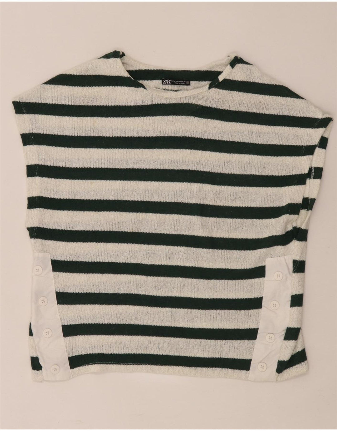 Zara Damen T-Shirt Top UK 14 Medium Weiß gestreift