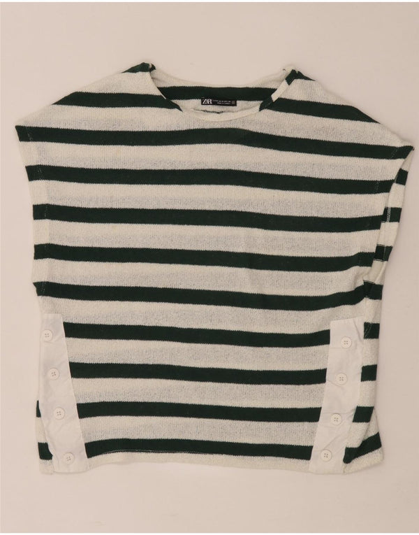Zara Damen T-Shirt Top UK 14 Medium Weiß gestreift